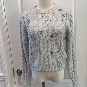 Zara Gray  Cable Knit Sweater with Grommet & ring Details
Size S/M
